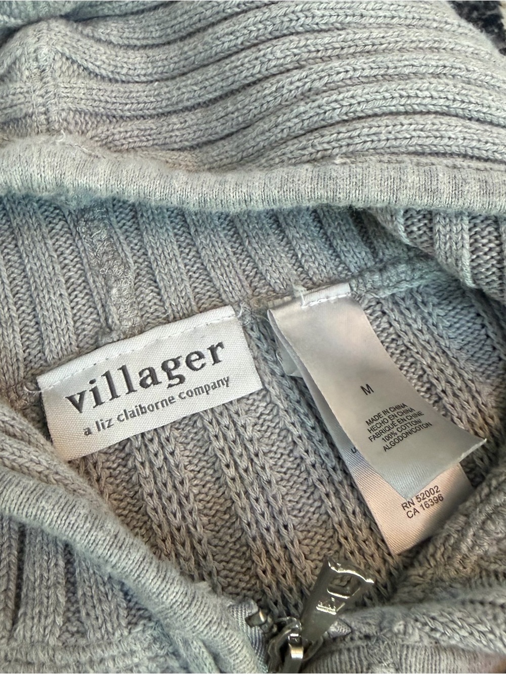 Women’s y2K 1/4 zip grey ribbed hooded sweater EUC M - Picture 3 of 5